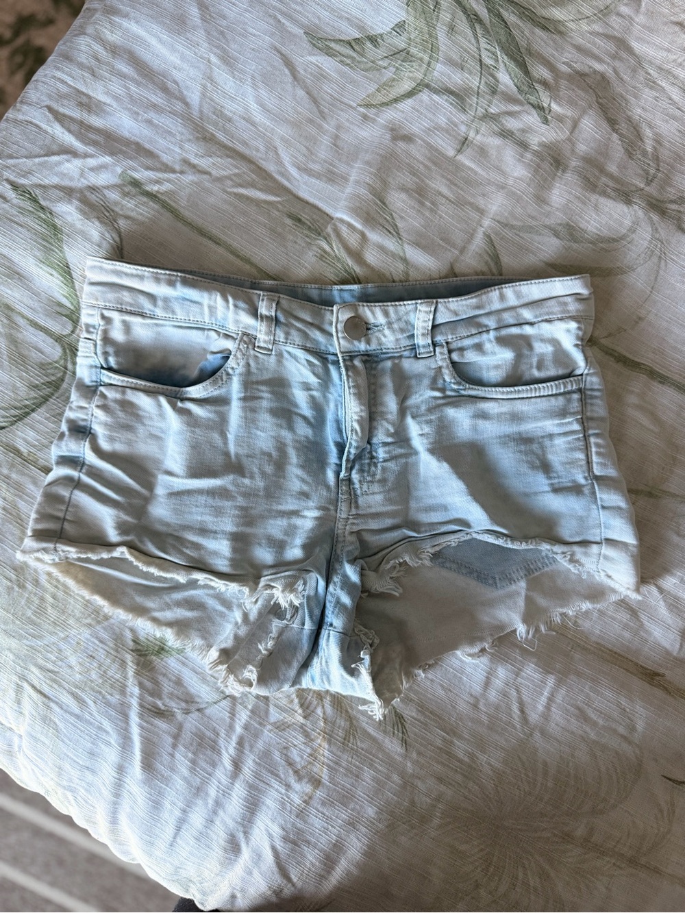 Light Blue Frayed Denim Shorts